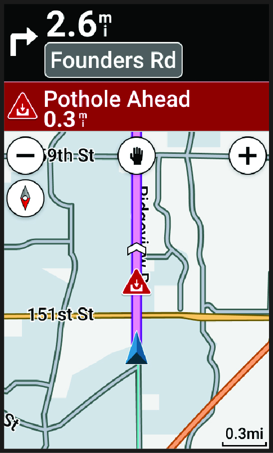 Map with road hazard overlay