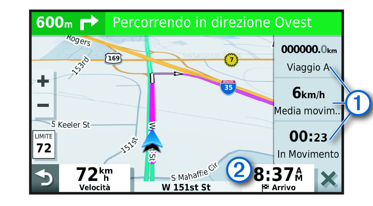 Campi dati di viaggio sulla mappa con annotazioni
