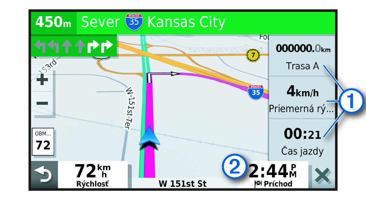 Polia údajov o trase na mape s popismi