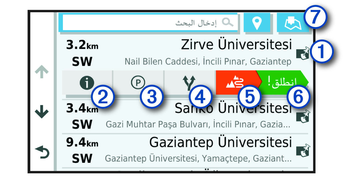 قائمة نتائج البحث عن مواقع مع وسائل شرح