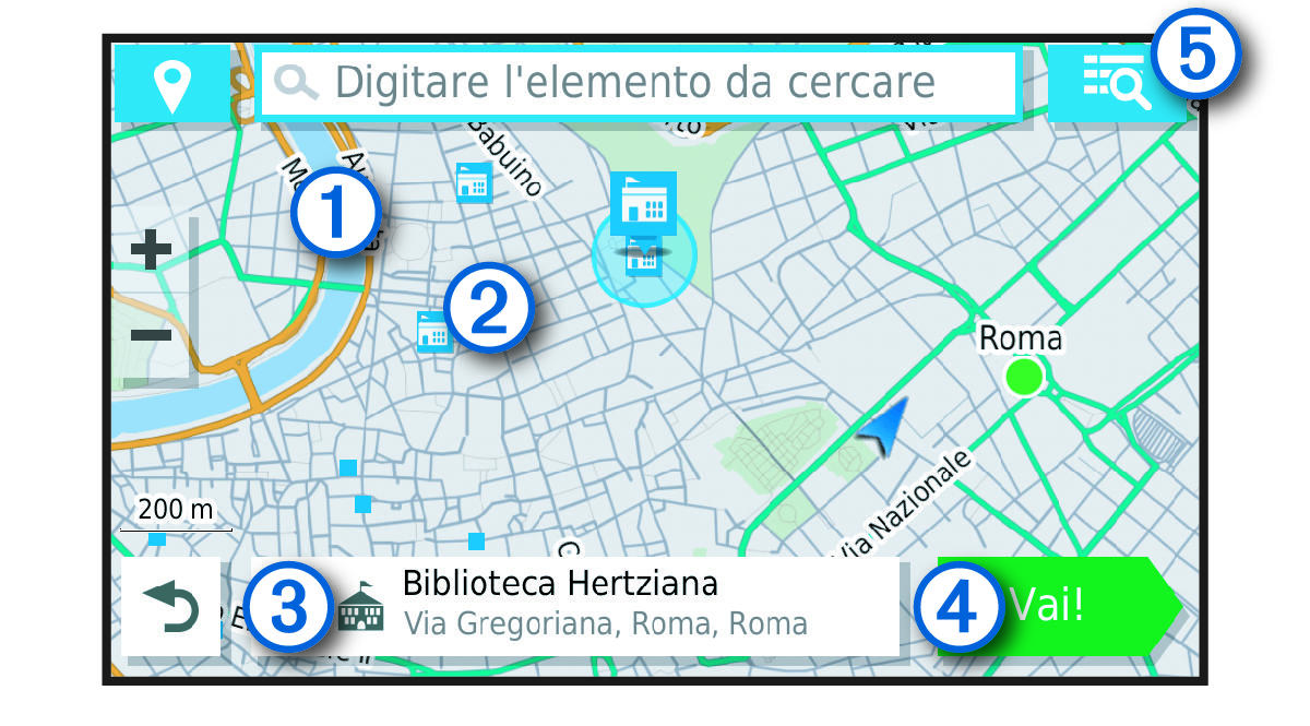 Risultati della ricerca della posizione su una mappa con annotazioni