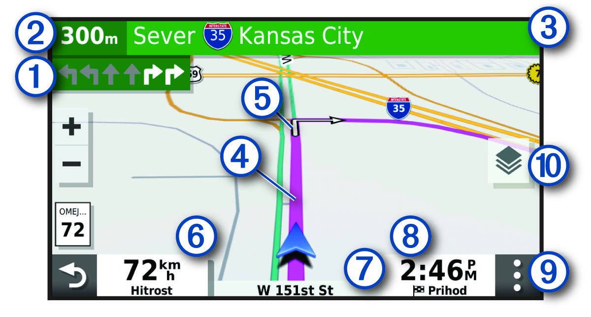 Aktivna načrtovana pot na zemljevidu za navigacijo z oblački
