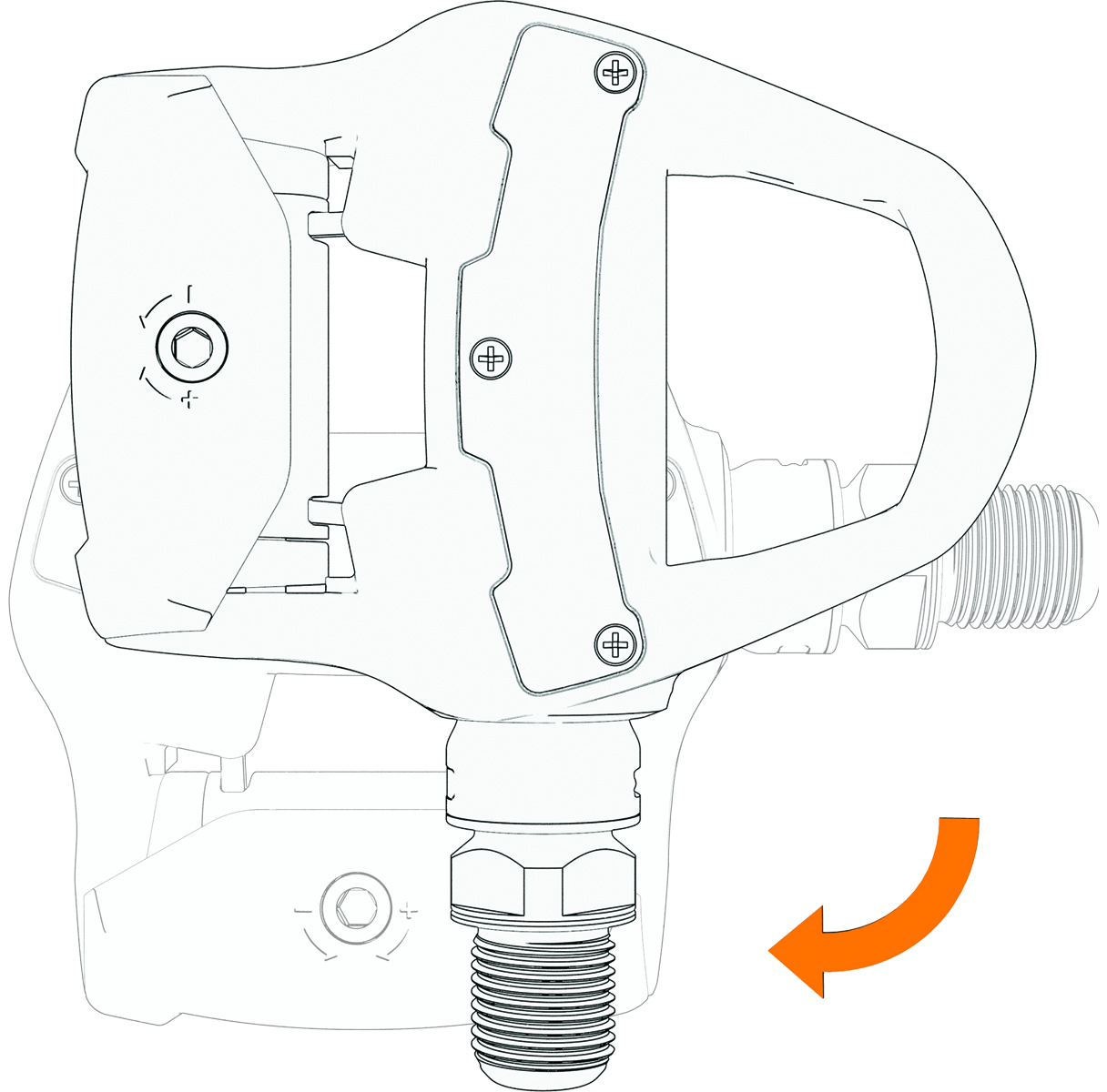 Pedal mit Gewinde nach unten