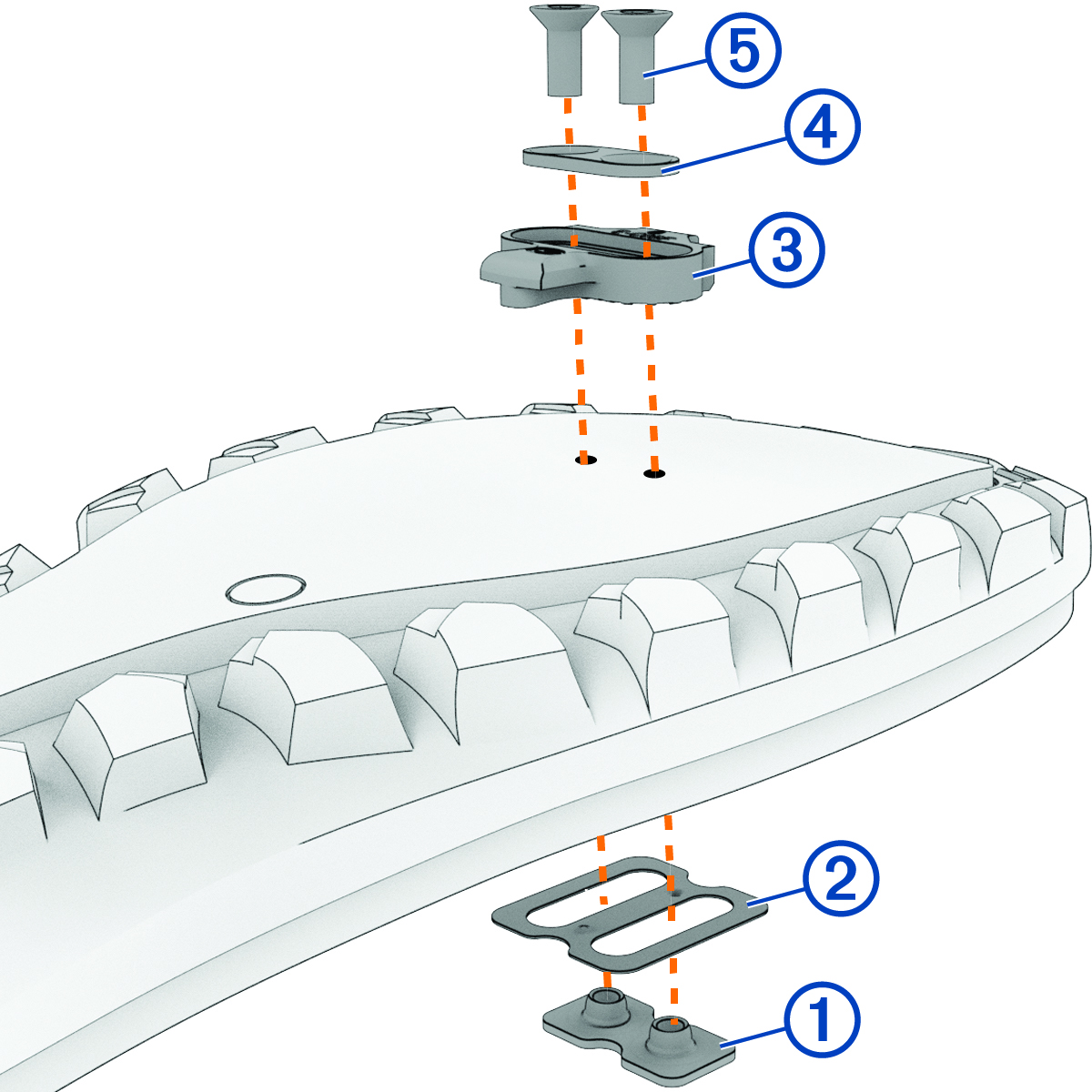 Aufgeschlüsselte Ansicht der Schuhplatten mit Beschriftungen