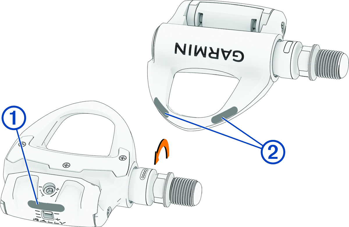Pedale mit Aufklebern und Beschriftungen