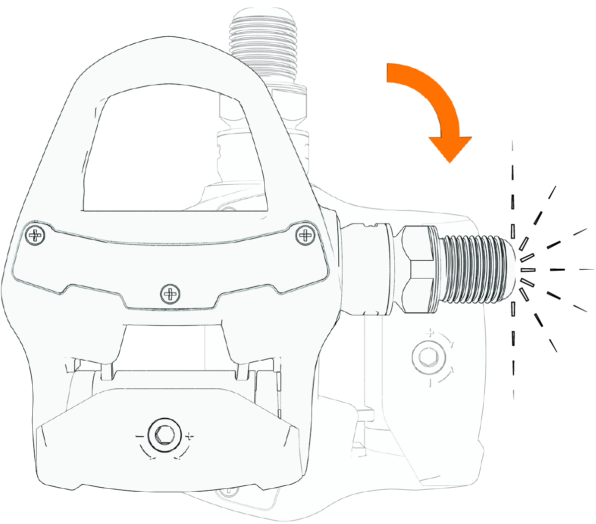Pedal mit Gewinde zur Seite und weißer Status-LED