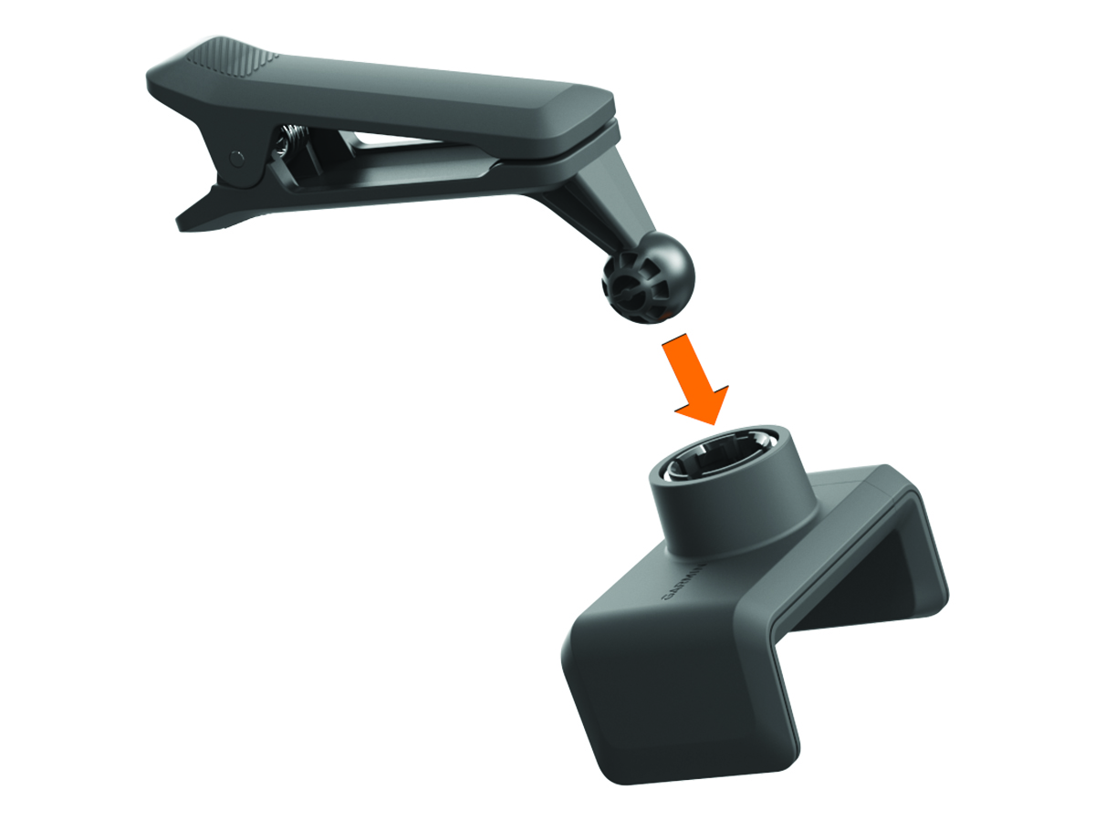 Diagram of the bag clip being installed into the phone mount
