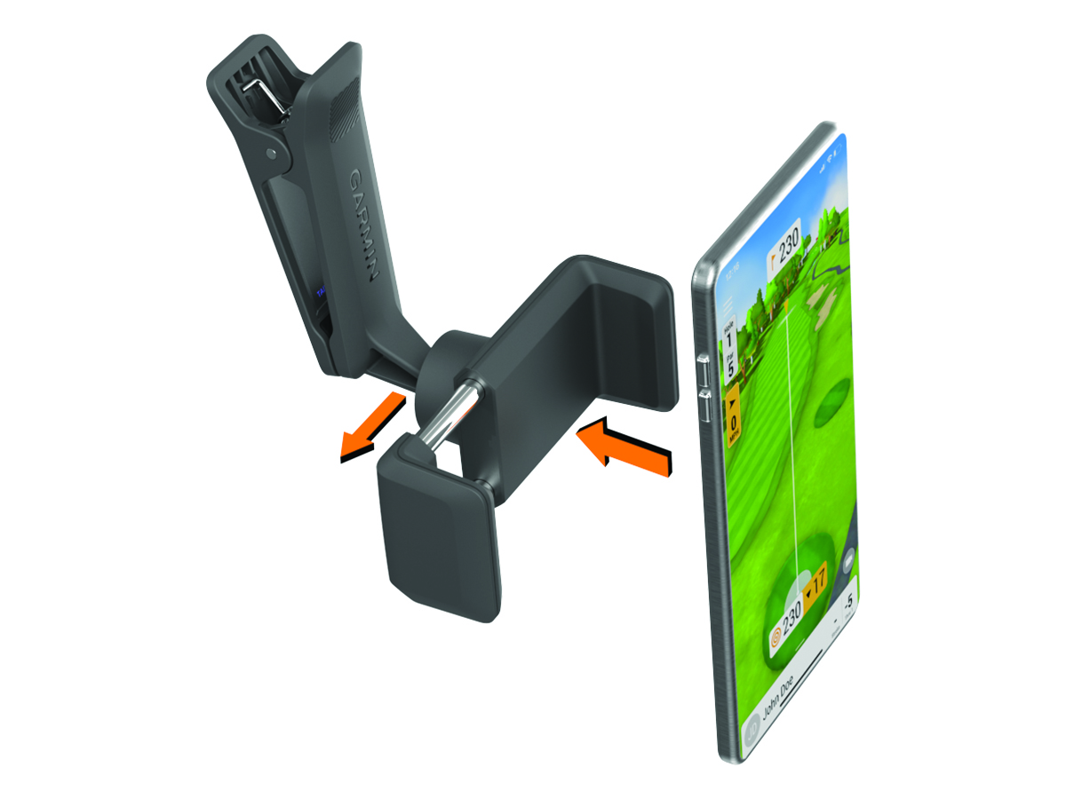 Diagram of a phone being installed in the phone mount