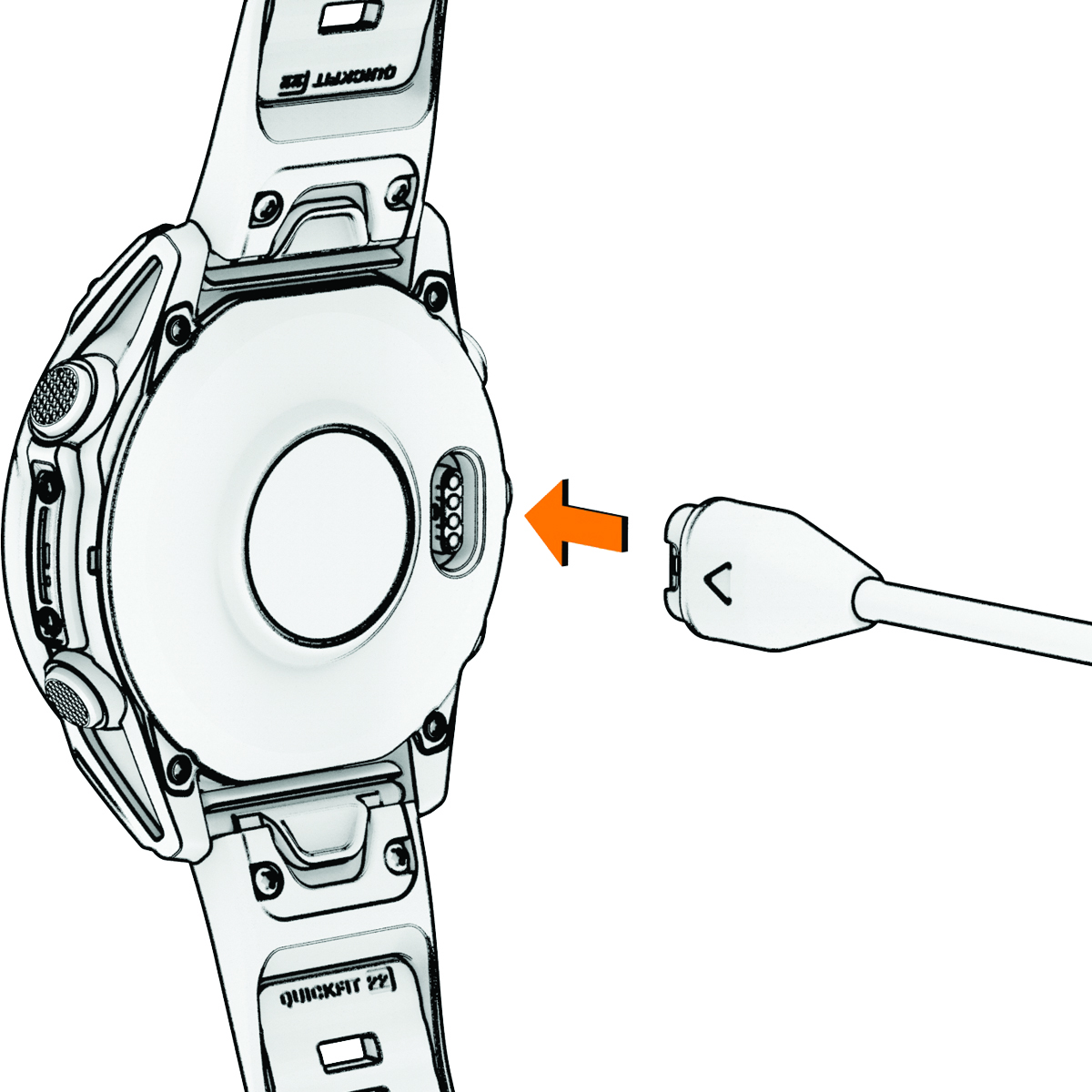 Az óra hátulnézete töltőkábellel