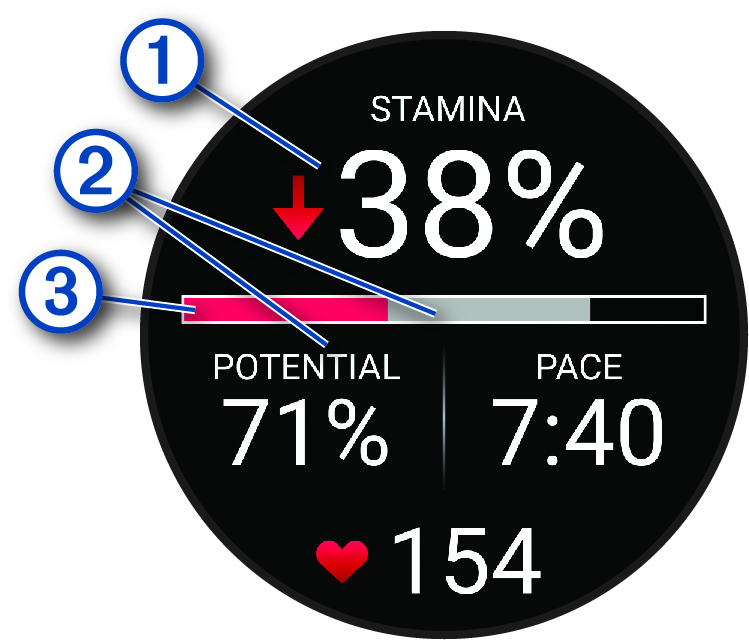 Screenshot of stamina data with callouts