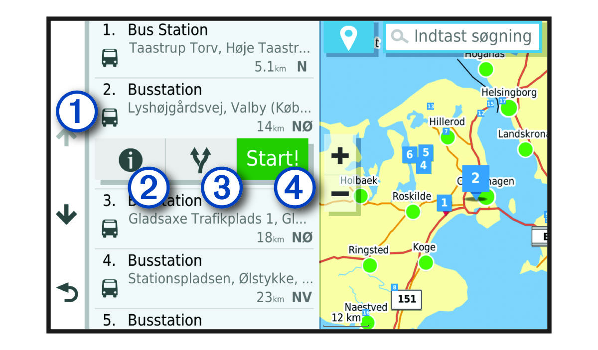 Liste over søgeresultater med billedforklaringer