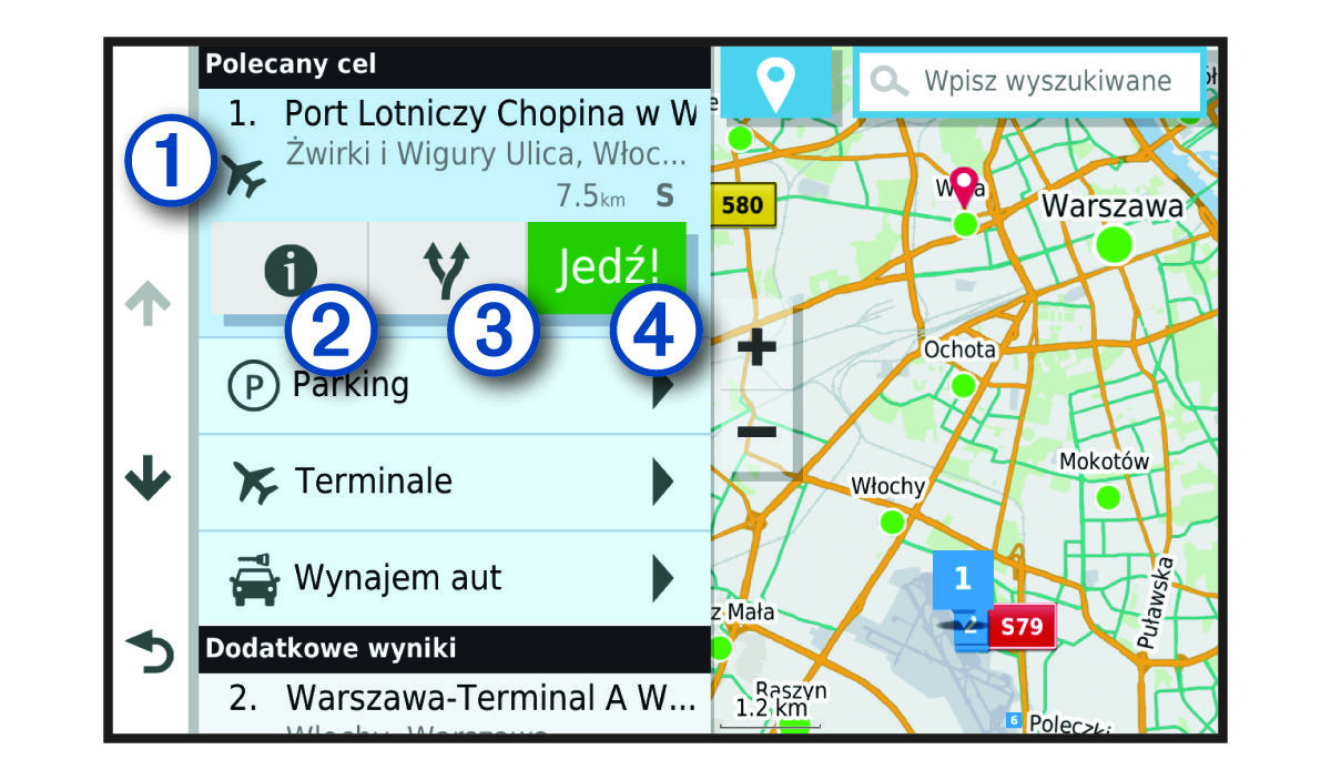 Lista wyników wyszukiwania z objaśnieniami
