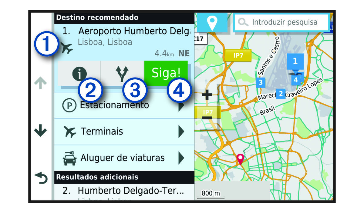 Lista de resultados de pesquisa com anotações