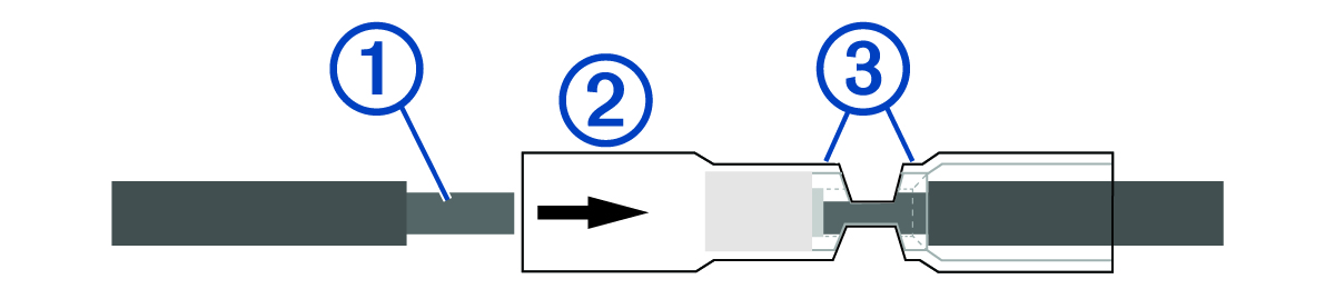 Montaje del conector de engarce termocontraíble con anotaciones