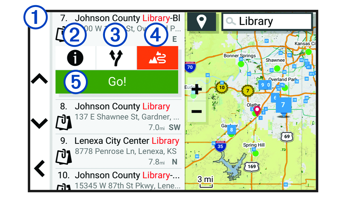 Výsledky vyhledávání polohy s popisky