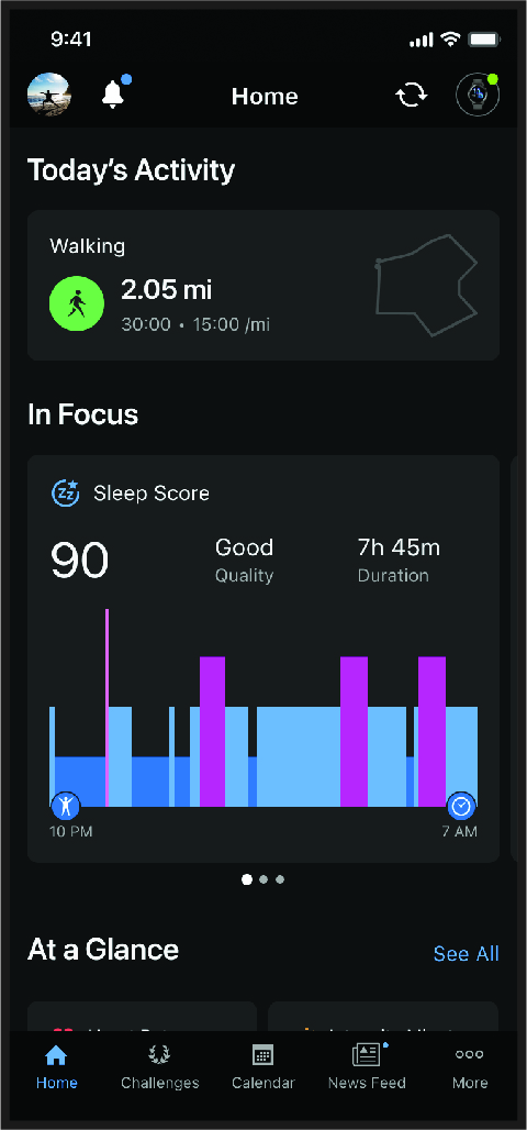 Mobile app with walking data