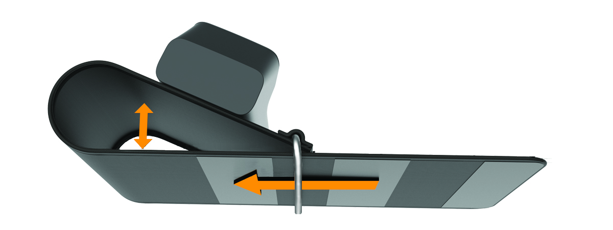 Top view of the device and cuff with arrows