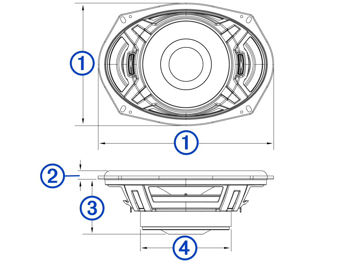 Top and side views of the CF-690w device dimensions with callouts