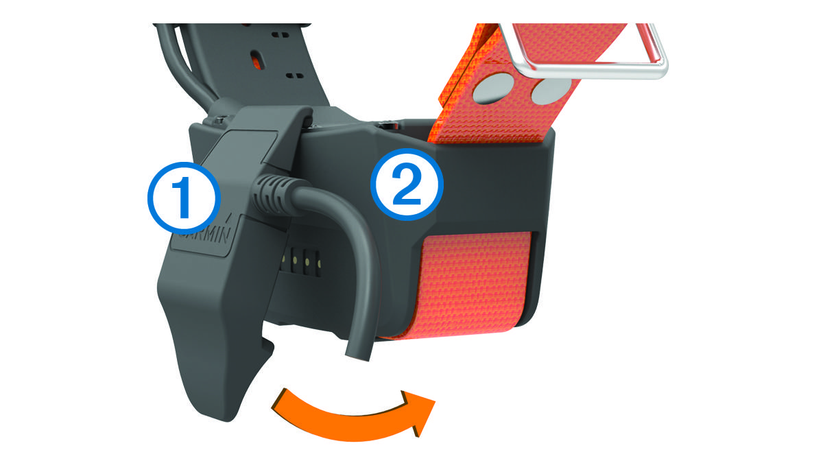 Diagram of the charger connecting to the dog collar device with callouts