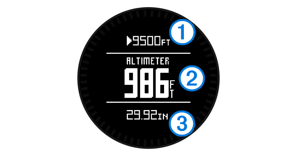 Altimeter page in navigation mode with callouts
