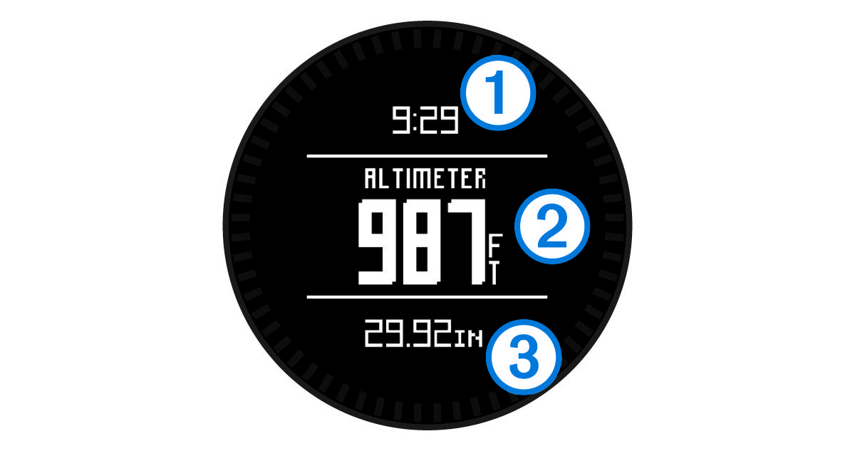 Altimeter page in low power mode with callouts