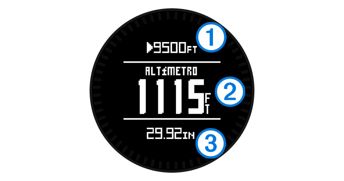 Página do altímetro no modo de navegação com anotações