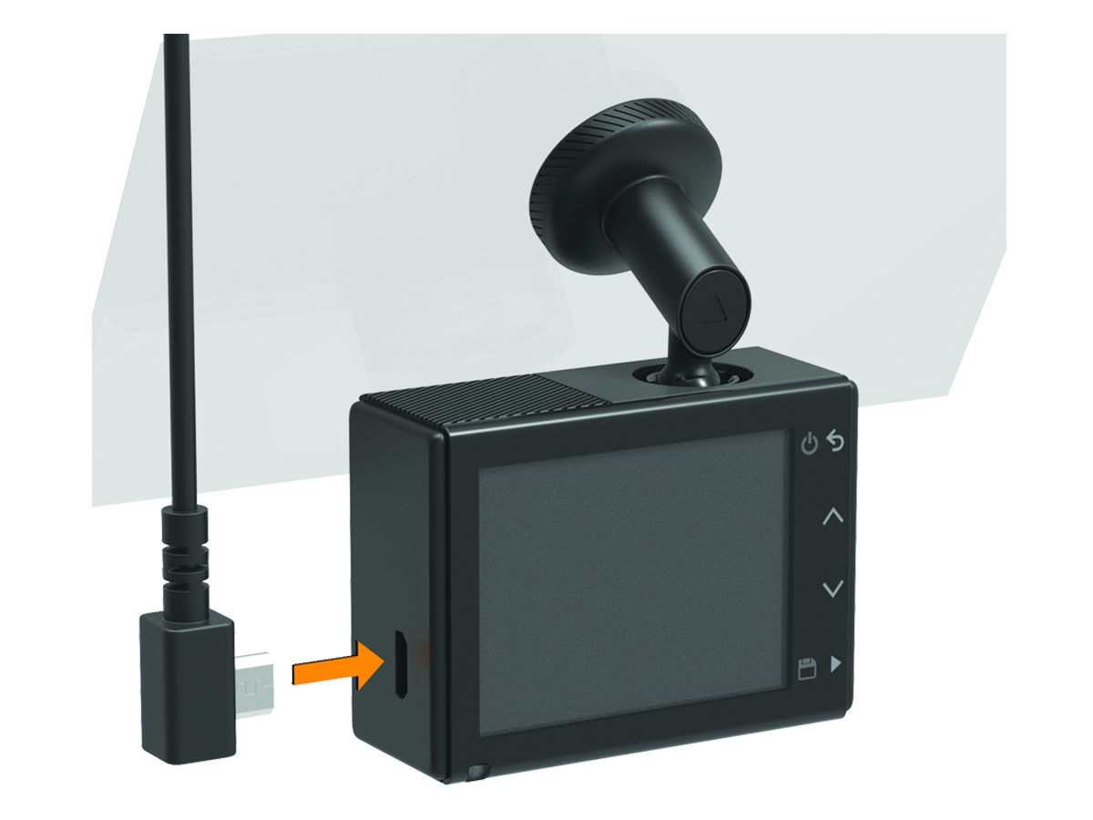 Conexión del cable de alimentación al puerto micro-USB del lateral de la cámara
