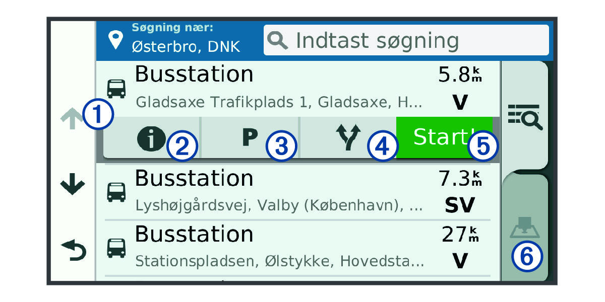 Location search results list with callouts