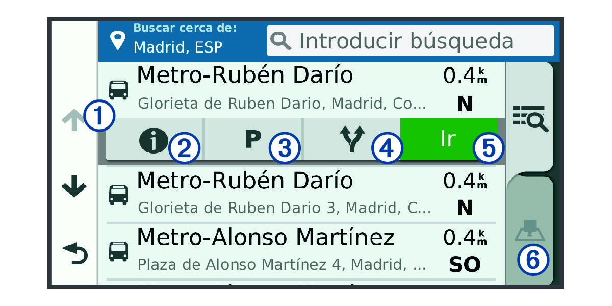 Location search results list with callouts