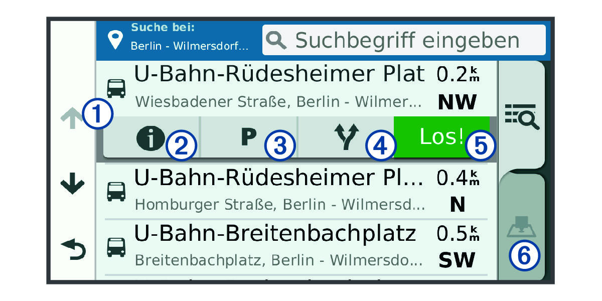 Location search results list and callouts