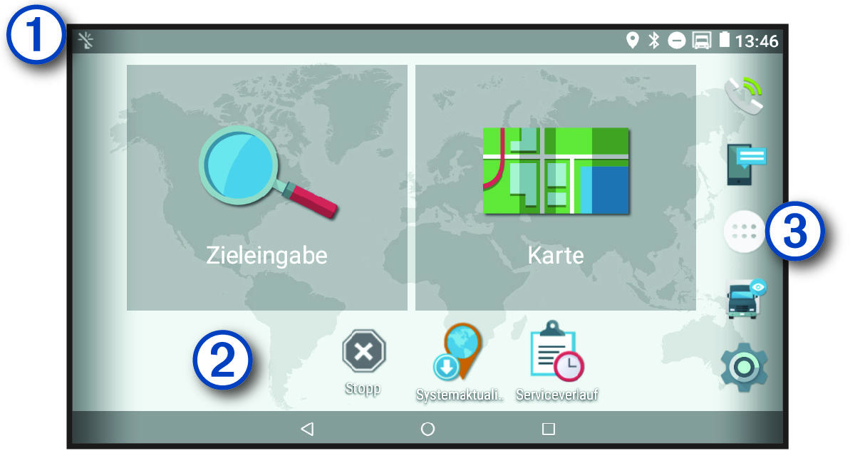 Device home screen with callouts