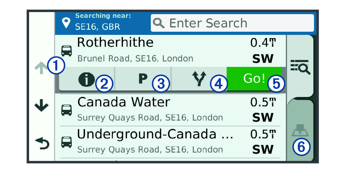 Location search results list and callouts