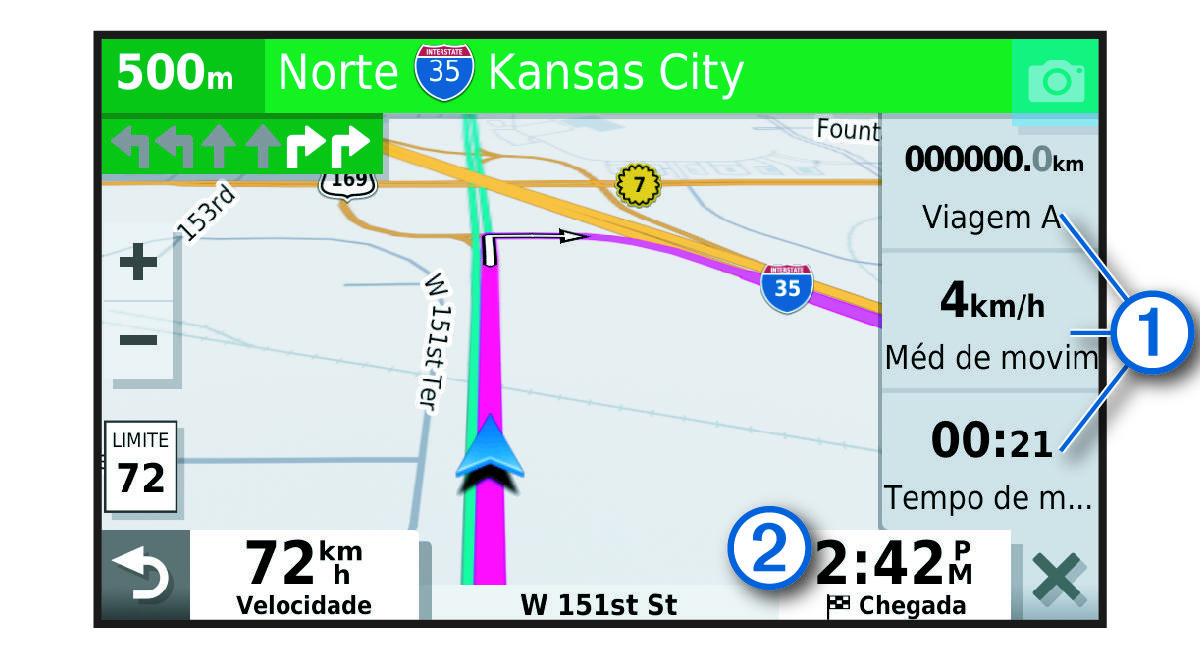 Campos de dados da viagem no mapa com legenda