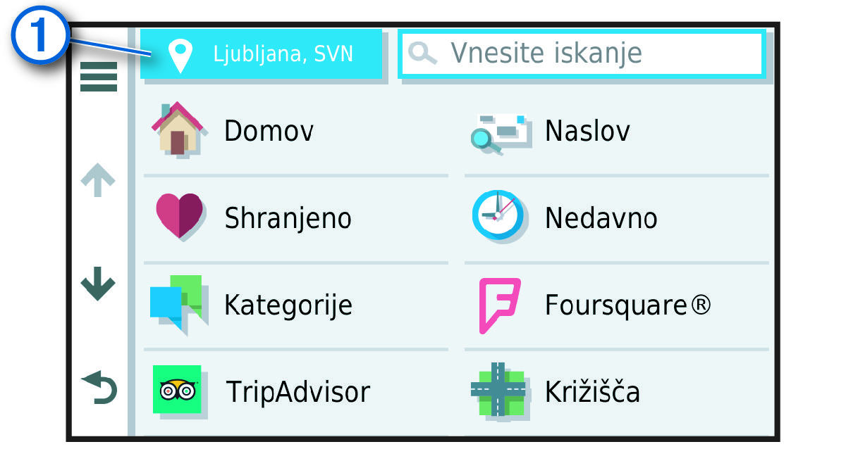 Posnetek zaslona z gumbom območja iskanja z oblačkom