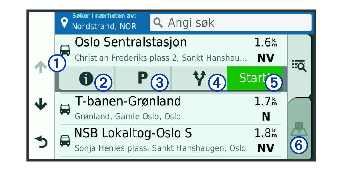 Search results list with callouts