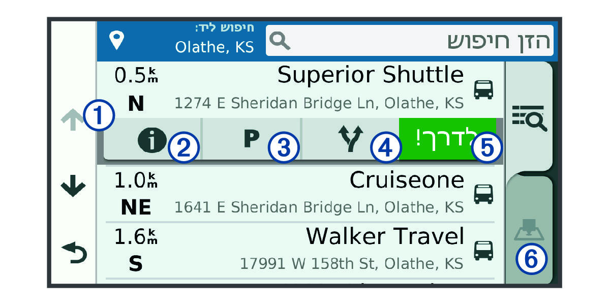 Search results list with callouts