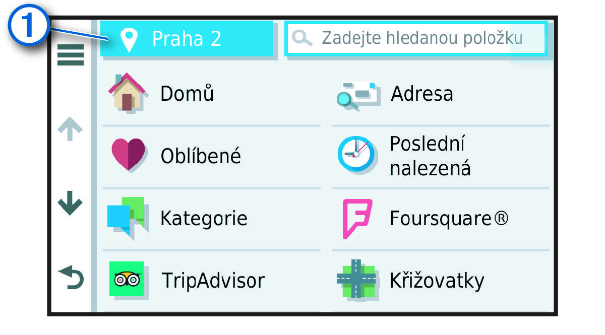 Snímek obrazovky tlačítka vyhledávané oblasti s popiskem