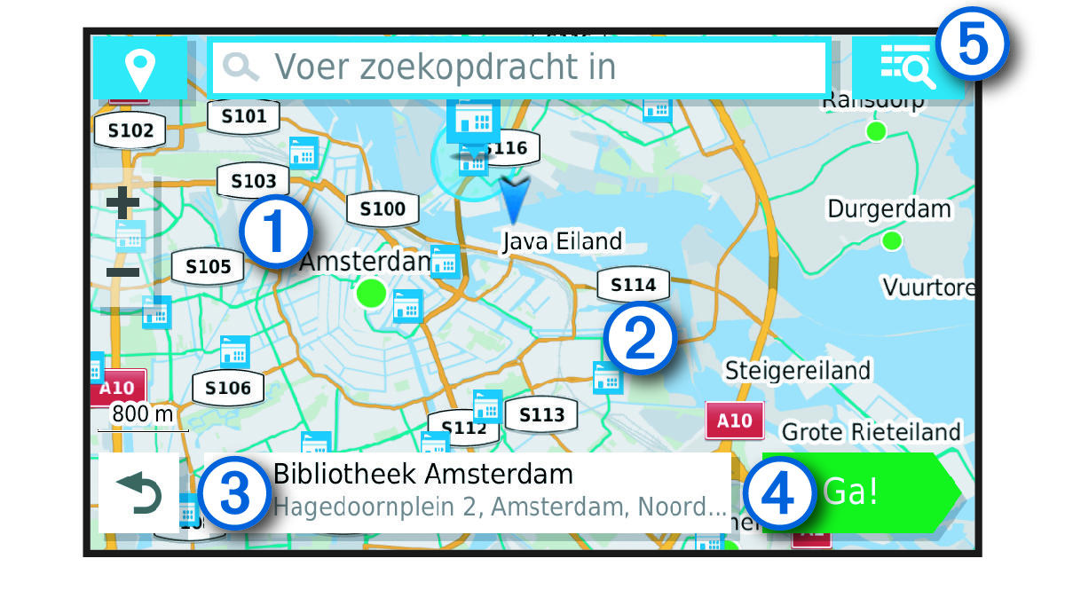 Zoekresultaten voor locaties op een kaart met toelichtingen