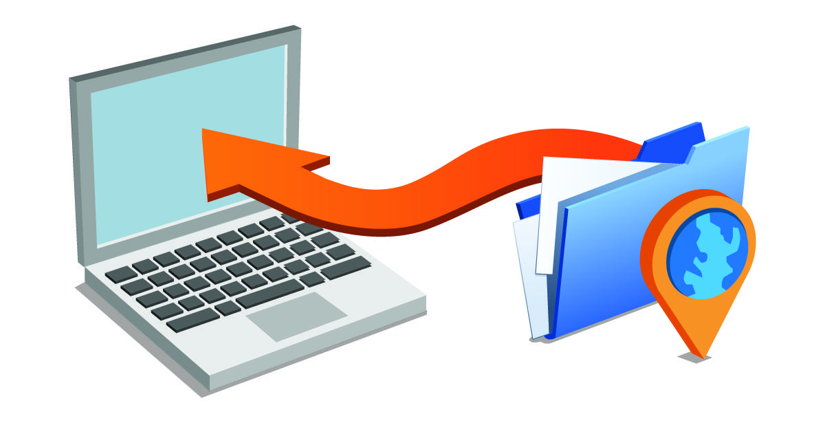Laptop and file icon with an arrow indicating a download