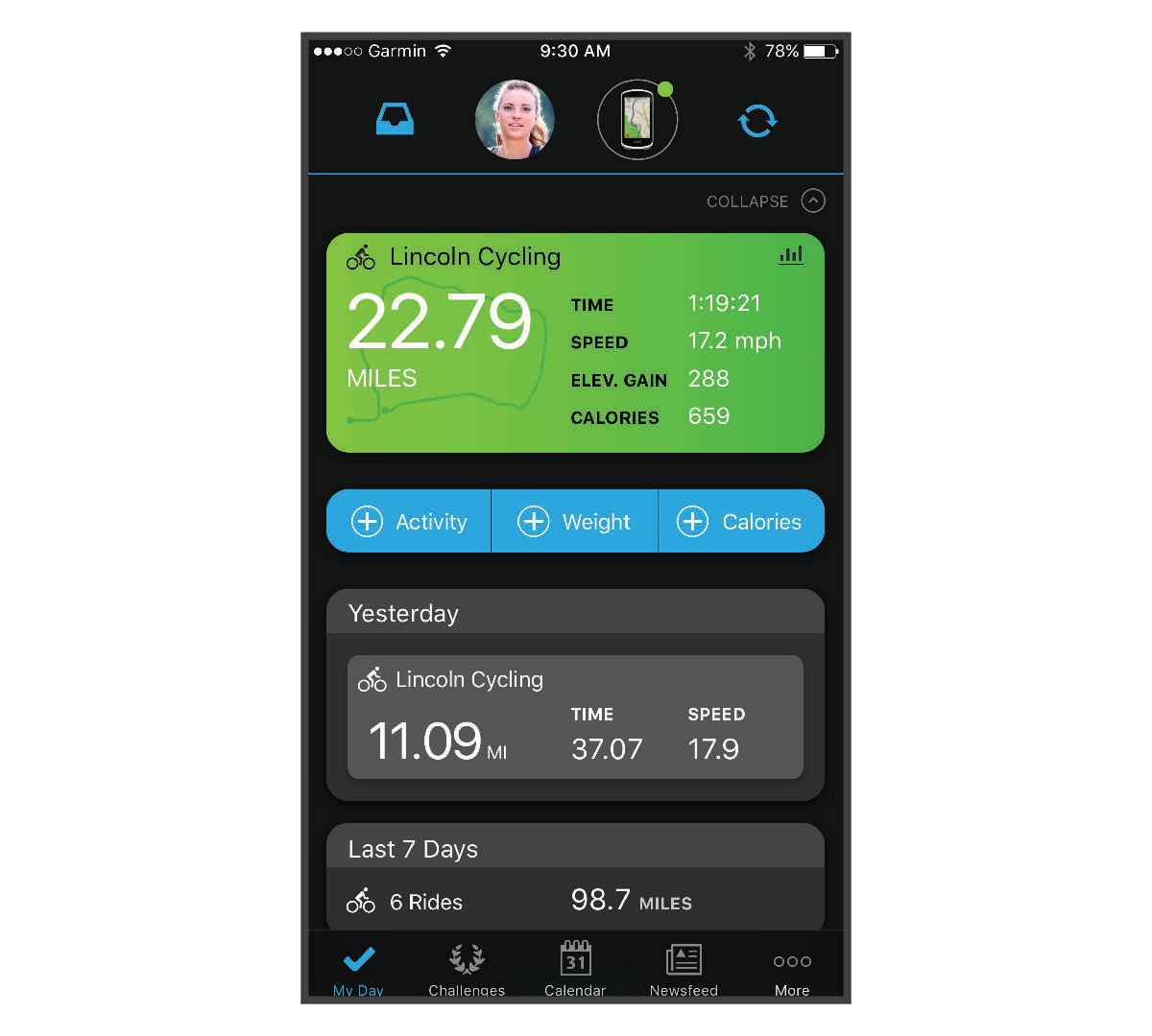 Mobile app with cycling data