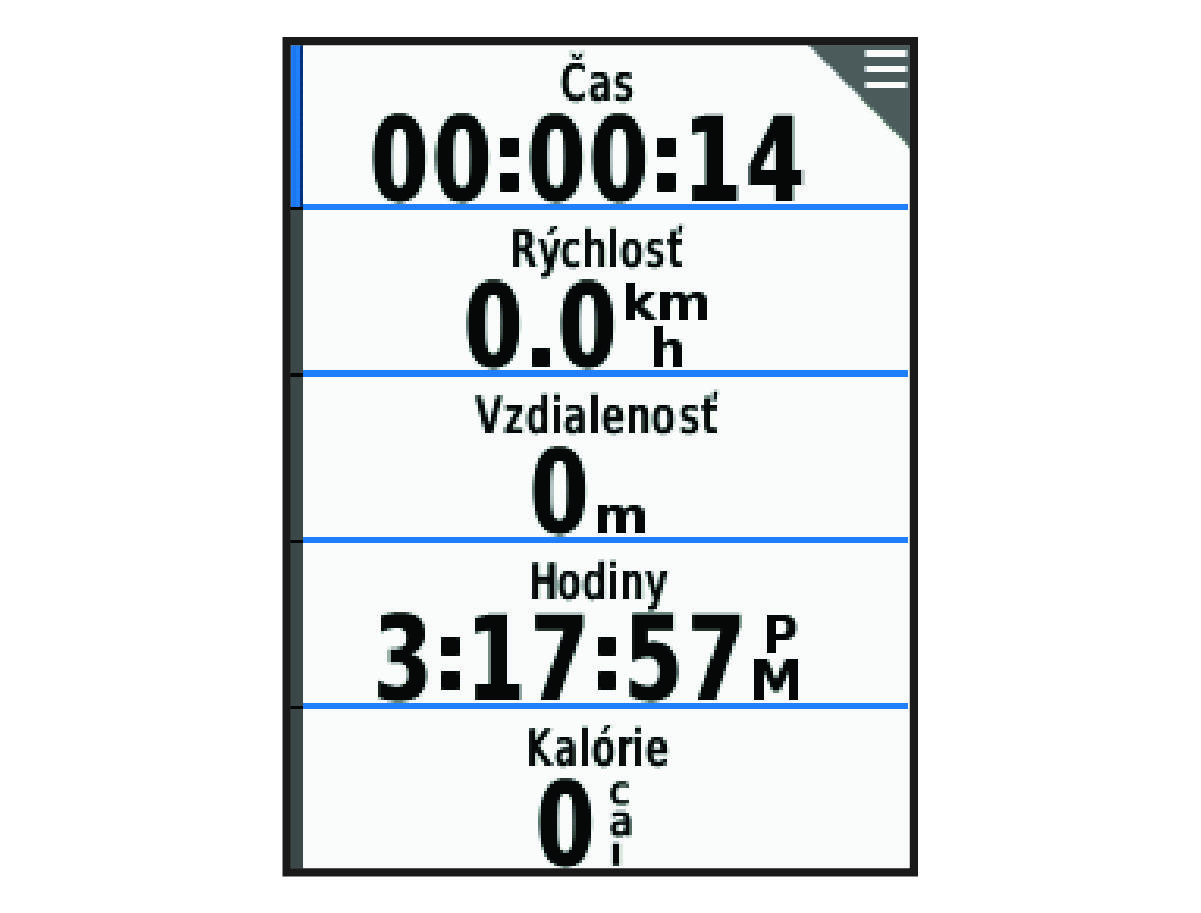 Časovač aktivity s údajmi bicykla