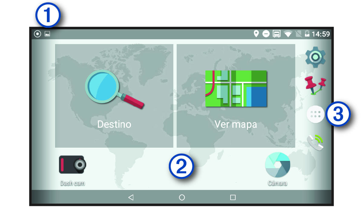 Home screen of the device with callouts