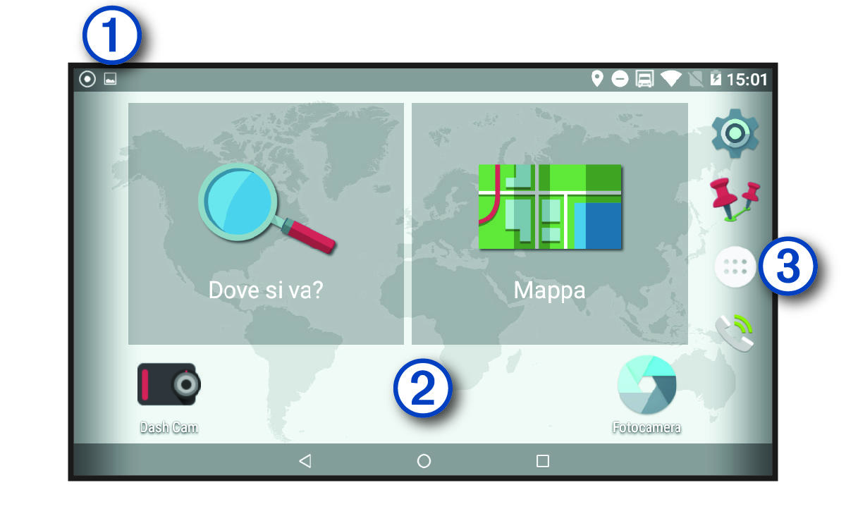Home screen of the device with callouts