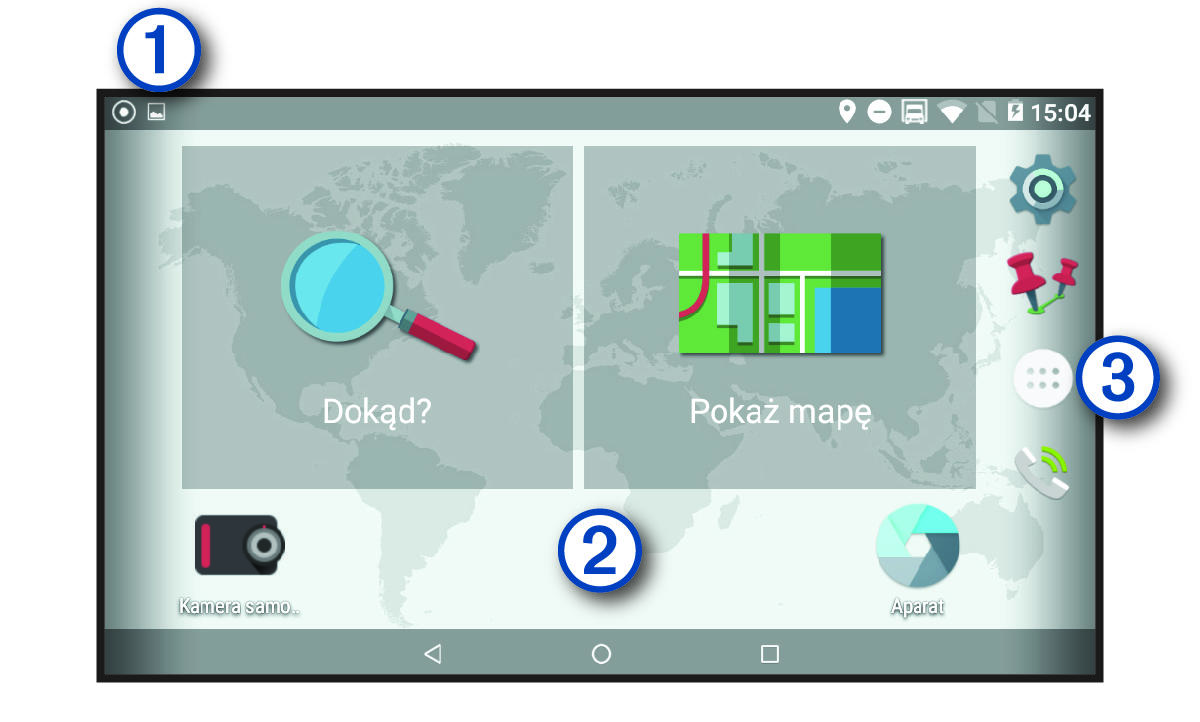 Home screen of the device with callouts