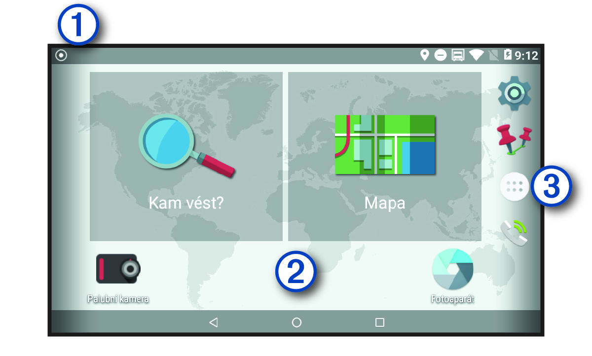 Home screen of the device with callouts