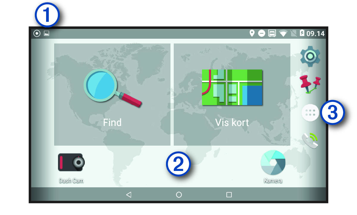 Home screen of the device with callouts
