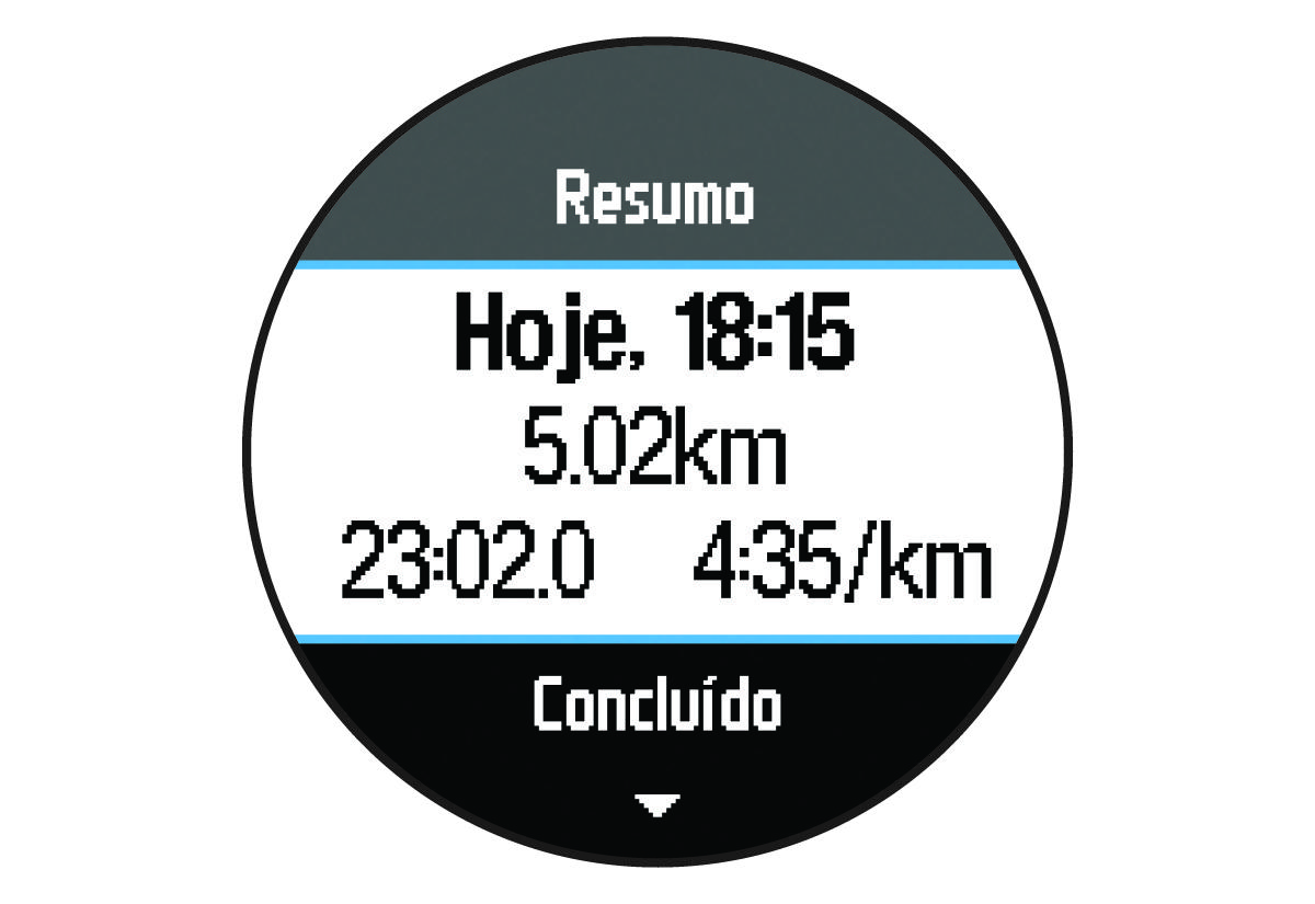 Dados de resumo da corrida