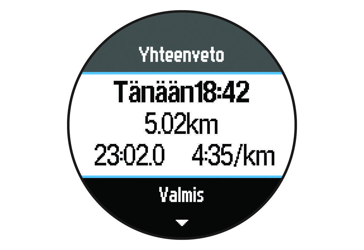 Yhteenvetonäyttö ja juoksutiedot