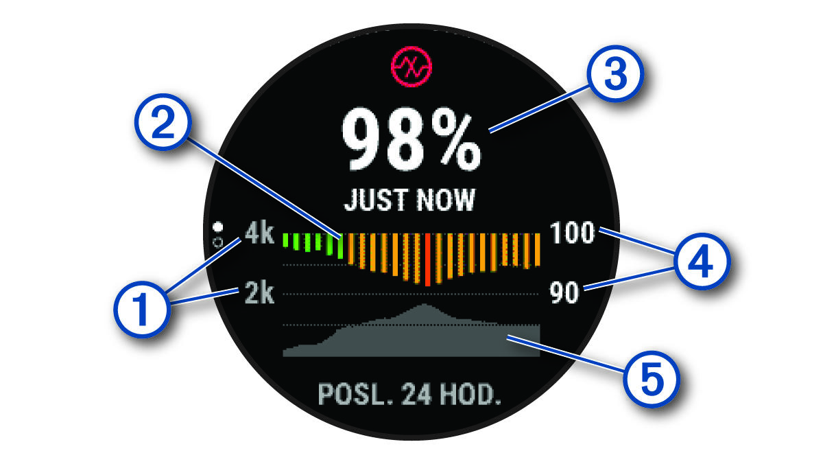 Údaje pulzního oxymetru s popisky