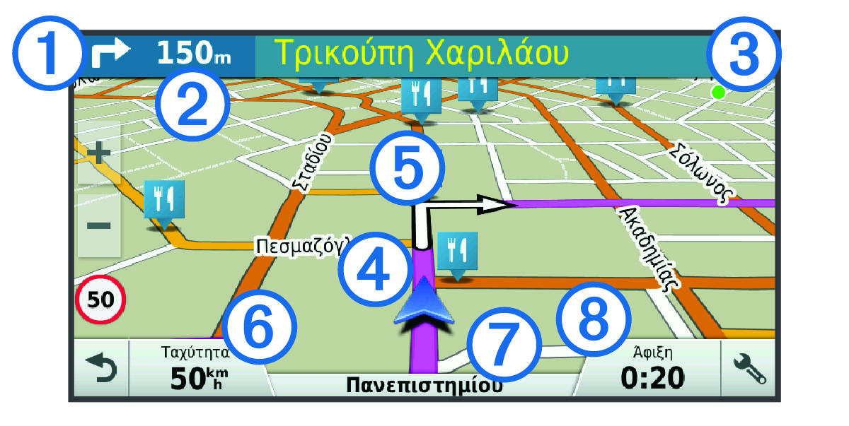 Πορεία στον χάρτη, μαζί με επεξηγήσεις